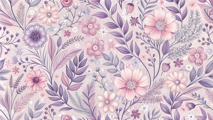 Delicate floral wallpaper design in soft pastel colors.