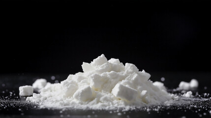 Cocaine drug pile sitting on black surface