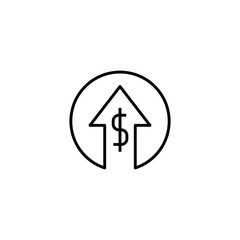 An upward arrow inside a circle with a dollar symbol signifies business success and profitability
