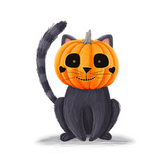 Adorable Black Cat illustration, Cute Cat Clipart, Halloween Cat Designs, Cat 