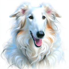 흰 배경, 보르조이, 파스텔화 (White background, Borzoi, pastel painting)