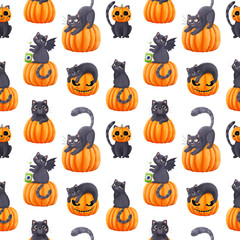 Cats and Pumpkins Seamless Pattern 