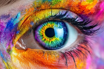 Vibrant eye covered with abstract colorful paint symbolizing creativity expression and artistic vision