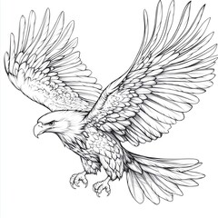 A magnificent eagle swooping down towards the ground, with detailed feathers for a bold coloring design