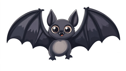 A cartoon bat with its wings spread wide and a smile on its face
