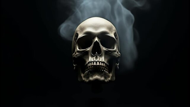 Scary evil skeleton skull with smoke on black background. Halloween and Day of the Dead concept. No Smoking campaign