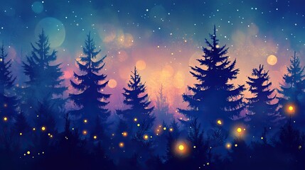 Naklejka premium Colorful illuminated forest with glowing Christmas trees. AI generated image