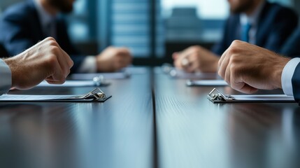 Business Meeting Close Up of Hands on Table with Documents