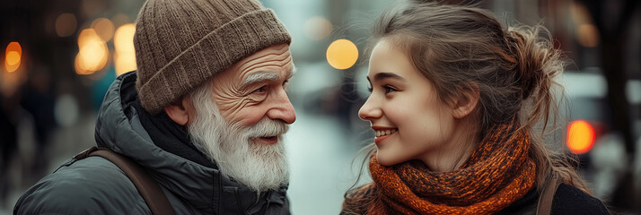 Love between men and women of different ages, An elderly man with a white beard, and a young woman