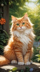 painting of furry orange long haired cat