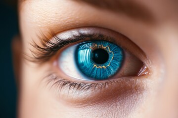 Fototapeta premium Close up of a vibrant blue eye with glowing neural patterns symbolizing human perception and brain activity
