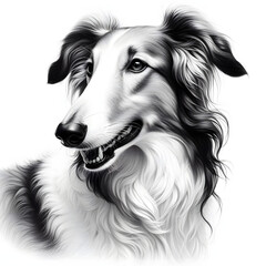 Fototapeta premium 흰 배경, 보르조이, 펜슬 드로잉 (White background, Borzoi, Pencil drawing)