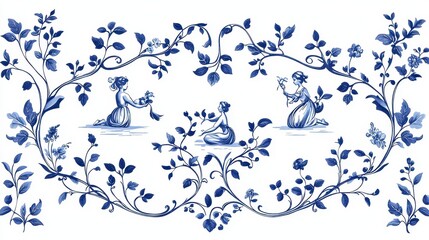 Enchanting Baroque Toile de Jouy Design featuring Cherubic Putti and Romantic Lovers in Playful Scenes