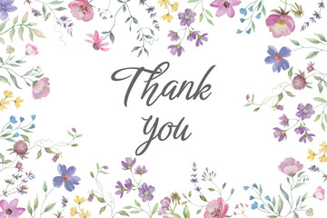 Watercolor thank you card. Hand drawn illustration isolated on white background. Vector EPS.