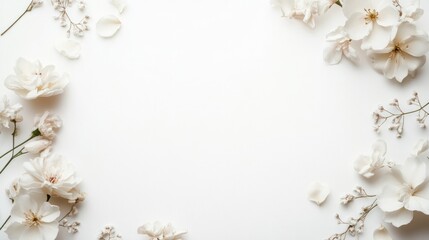 A white background wedding design with minimalistic floral details around the edges, leaving ample space for elegant typography and wedding details.