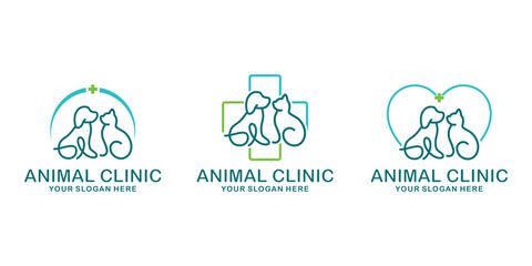 SET animal logo CAT AND DOG HEALTH CLINIC, line Vector Minimalist Style Creative Modern line Abstract Vector

