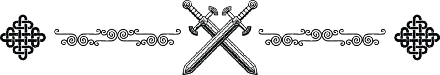 Celtic Header - Curved Lines - Knot Ends - Crossed Swords Coat of Arms