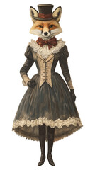 Fototapeta premium PNG Fox costumes wearing victorian fashion outfit animal clothing painting.