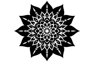 Ornamental luxury linocut mandala silhouette black vector art illustration