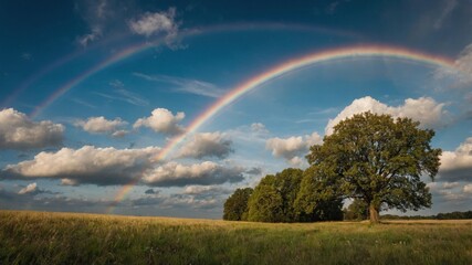 Naklejka premium rainbow over the meadow
