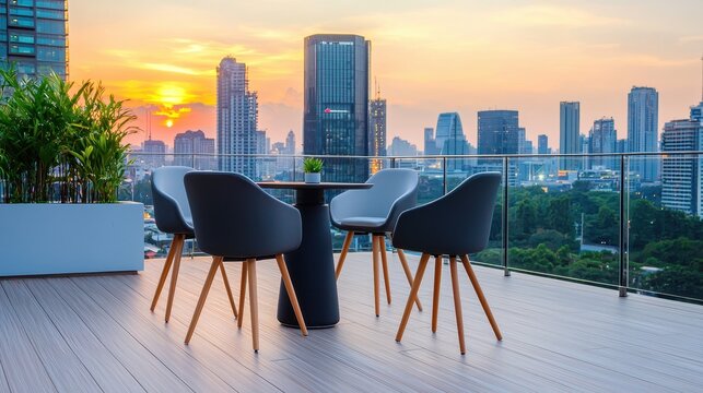 Sophisticated Rooftop Business Meeting Venue in Contemporary Cityscape