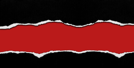 Ripped black paper on red background