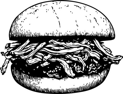 Vintage Style Pulled Pork Burger Vector Illustration