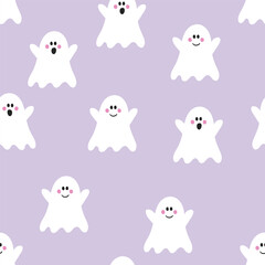 Cute Halloween pattern with spooky ghosts. Vector illustration