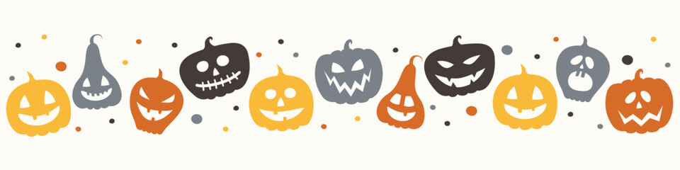Funny pumpkin lanterns on background. Halloween banner. Vector