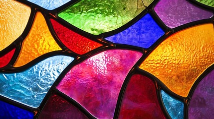 Fototapeta premium A vibrant, colorful stained glass window background, featuring a large, clear space perfect for adding text or creative elements.