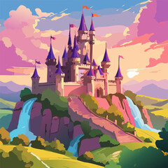 Medieval castle perched on a hill vector art illustration design