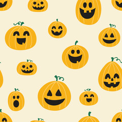Cute Halloween pattern with spooky pumpkins. Vector illustration