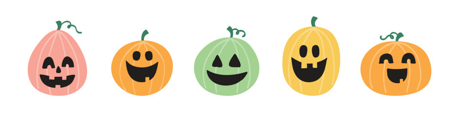 Halloween design with hand drawn pumpkin lanterns. Clipart set. Vector illustration