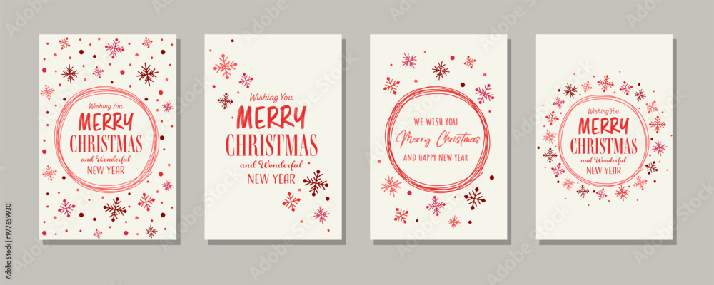 Wall mural different christmas cards with snowflakes. vector illustration