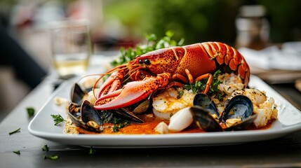 Lobster Feast CloseUp of Claws Seafood in a Spicy Broth on a White Plate