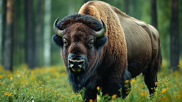 a bison in the forest footage