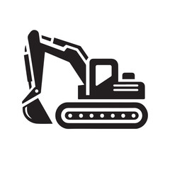Excavator vector silhouette. Construction excavator vector design. Excavator logo, icon isolated on white background.
