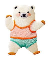 PNG Polar bear exercise embroidery textile pattern.