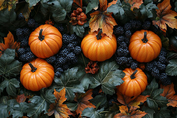 Autumn background with pumpkins, fall. AI generative illustration