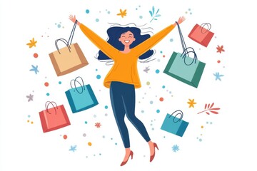Woman holding a shopping bag happily finished shopping