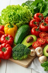 Vibrant Vegetables on a Wooden Cutting Board A Still Life Perspective of Freshness and Flavor