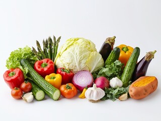 Vibrant Veggie Still Life A Colorful Arrangement of Fresh Produce on a White Background