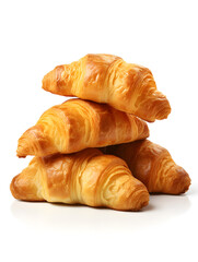 A stack of fresh baked croissants on white background 