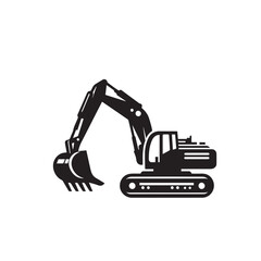 Excavator vector silhouette. Construction excavator vector design. Excavator logo, icon isolated on white background.