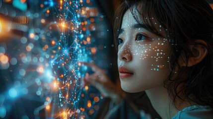 A futuristic classroom where students are interacting with AR displays for enhanced learning experiences