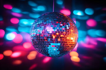 Obraz premium Colorful disco mirror ball nightclub sphere light.