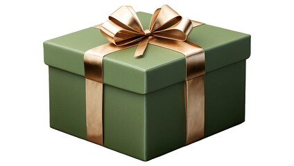 Green gift box with gold ribbon, ideal for holiday and celebration themes, holiday promotions, gift-related content, and festive seasonal advertisements