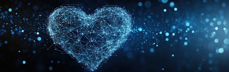 Glowing heart made of lines and dots, tech-inspired