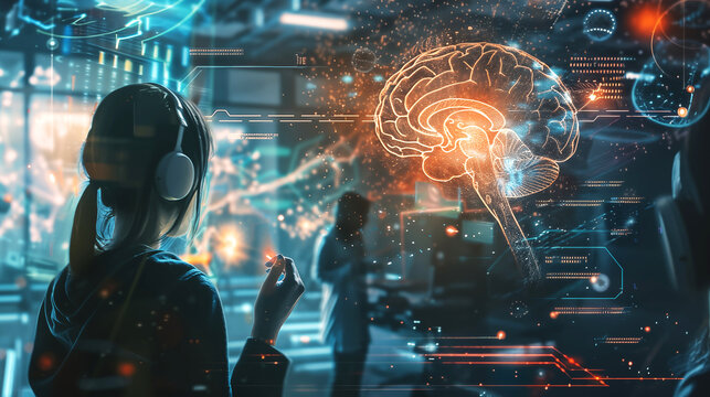 Neuroeducation as a method of teaching and learning - student in class with teacher in the background depicting the fusion of neuroscience and teaching methodologies. 