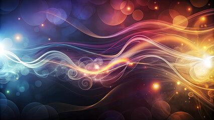 Abstract digital art with bright swirls of blue and purple hues, glowing dots and bokeh effects creating a cosmic atmosphere.